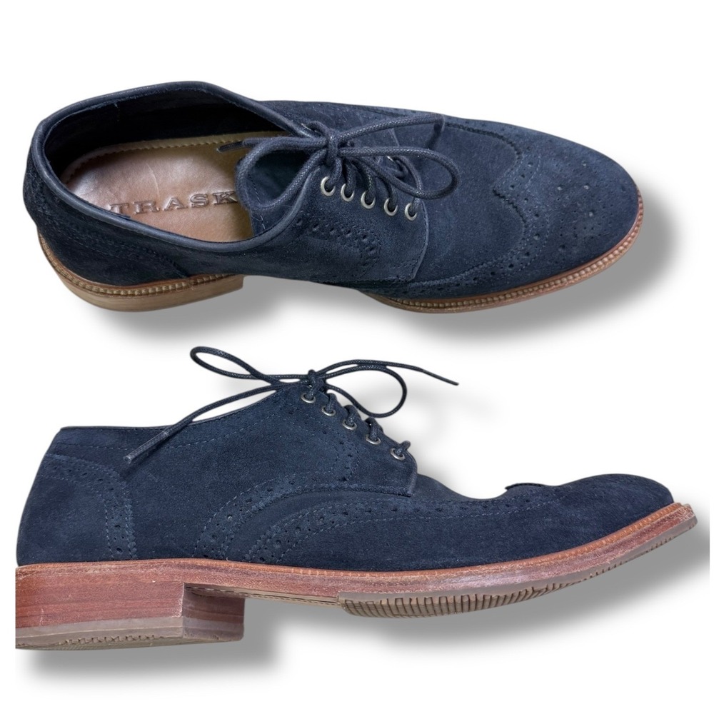 Trask Logan Derby Mens Suede Leather Wingtip Oxford Dress Shoes Blue Sz 8M